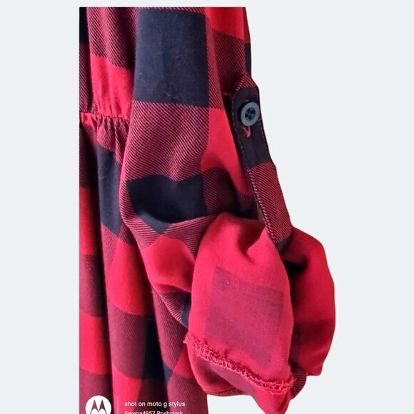 TORRID Maroon & black plaid challis button front midi dress Size M/L New - Picture 5 of 16